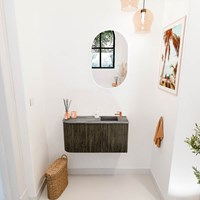 JOYA-DLUX 81,6cm mueble fondo reducido curva izquierda color Shadow. Lavabo FAYE posición Derecho 1 orificio color Sombra.-2