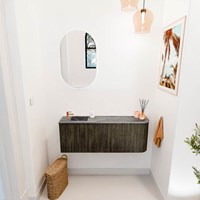 JOYA-DLUX 111,6cm cloakroom vanity set curve right color Shadow. Vanity top FAYE position Left 1 tab hole color Sombra.-2
