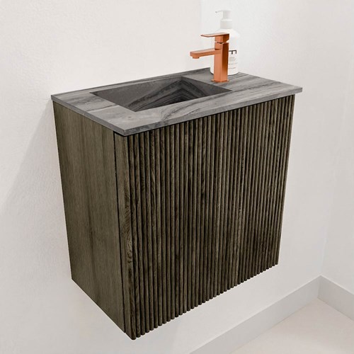 JOYA-DLUX 40cm mueble fondo reducido color Shadow. Lavabo FAYE posición Izquierda 1 orificio color Sombra.-3