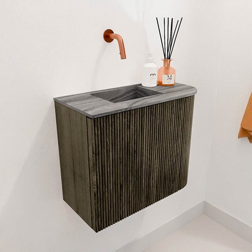 JOYA-DLUX 51,6cm toiletmeubel ronding rechts kleur Shadow. Wastafel FAYE positie Links Zonder kraangat kleur Sombra.-3