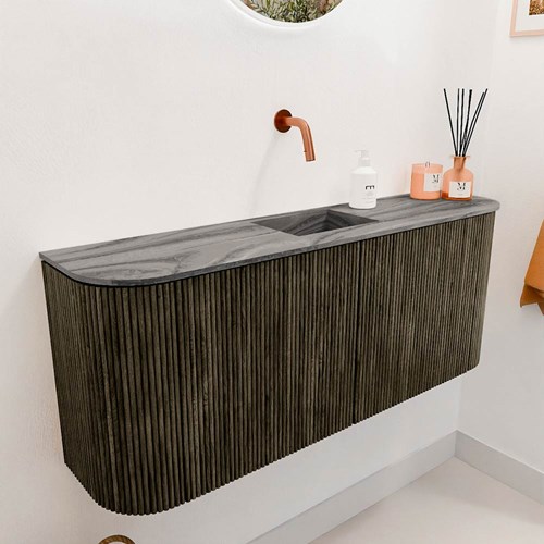 JOYA-DLUX 103,2cm mueble fondo reducido curva izquierda + derecha color Shadow. Lavabo FAYE posición Centro sin orificio color Sombra.-3