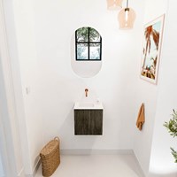 JOYA 40cm toiletmeubel kleur Shadow. Wastafel FAYE positie Links Zonder kraangat kleur Talc.-2