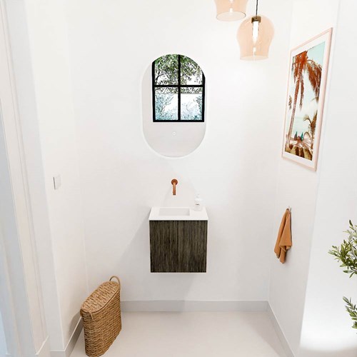 JOYA 40cm toiletmeubel kleur Shadow. Wastafel FAYE positie Links Zonder kraangat kleur Talc.-2