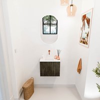 JOYA 50cm meuble lave-main couleur Shadow. Lavabo FAYE position Gauche sans trou pour robinet couleur Talc.-2