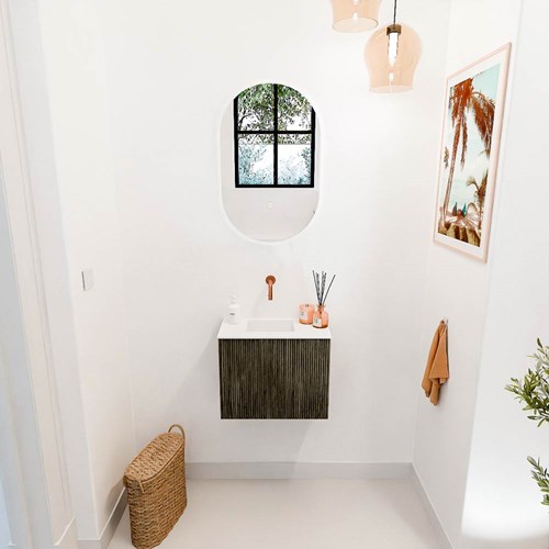 JOYA 50cm meuble lave-main couleur Shadow. Lavabo FAYE position Gauche sans trou pour robinet couleur Talc.-2