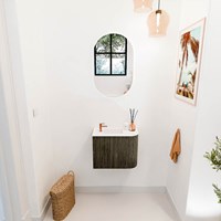 JOYA 51,6cm mueble fondo reducido curva derecha color Shadow. Lavabo FAYE posición Izquierda 1 orificio color Talc.-2