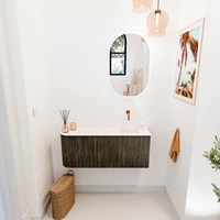 JOYA 101,6cm toiletmeubel ronding links kleur Shadow. Wastafel FAYE positie Rechts Zonder kraangat kleur Talc.-2