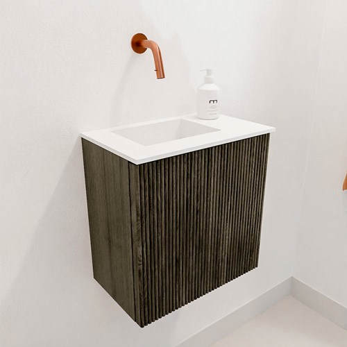 JOYA 40cm toiletmeubel kleur Shadow. Wastafel FAYE positie Links Zonder kraangat kleur Talc.-3