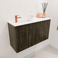 JOYA 70cm mobile lavabo colore Shadow. Lavabo FAYE posizione Sinistra 1 foro per rubinetto colore Talc.-3