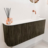 JOYA 101,6cm toiletmeubel ronding links kleur Shadow. Wastafel FAYE positie Rechts Zonder kraangat kleur Talc.-3