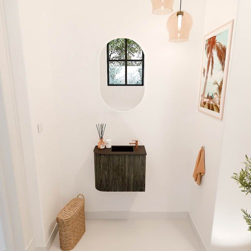 JOYA 51,6cm mueble fondo reducido curva izquierda color Shadow. Lavabo FAYE posición Derecho 1 orificio color Urban.-2