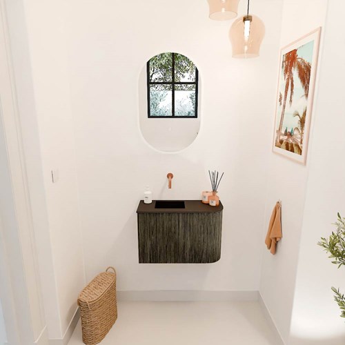 JOYA 61,6cm mobile lavabo colore curva destra Shadow. Lavabo FAYE posizione Sinistra senza foro per il rubinetto colore Urban.-2