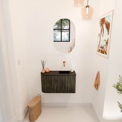 JOYA 71,6cm mobile lavabo colore curva sinistra Shadow. Lavabo FAYE posizione Destra senza foro per il rubinetto colore Urban.-2