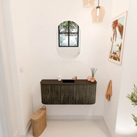 JOYA 103,2cm meuble lave-main courbe gauche + droite couleur Shadow. Lavabo FAYE position Centrée 1 trou pour robinetter couleur Urban.-2