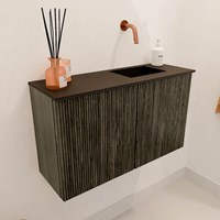 JOYA 70cm cloakroom vanity set color Shadow. Vanity top FAYE position Right without tab hole color Urban.-3