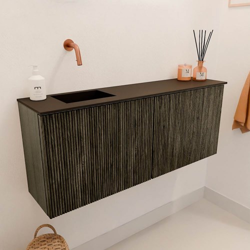 JOYA 100cm toiletmeubel kleur Shadow. Wastafel FAYE positie Links Zonder kraangat kleur Urban.-3