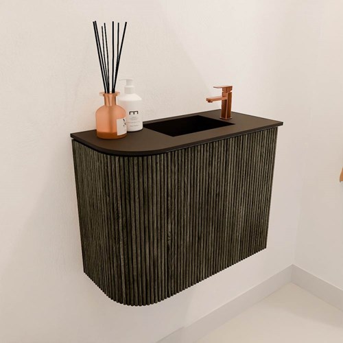 JOYA 51,6cm mueble fondo reducido curva izquierda color Shadow. Lavabo FAYE posición Derecho 1 orificio color Urban.-3