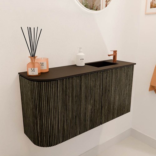 JOYA 81,6cm toiletmeubel ronding links kleur Shadow. Wastafel FAYE positie Rechts 1 kraangat kleur Urban.-3