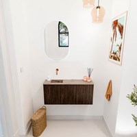 JOYA-DLUX 90cm mobile lavabo colore Walnut. Lavabo FAYE posizione Sinistra senza foro per il rubinetto colore Arena.-2