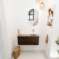 JOYA-DLUX 91,6cm toiletmeubel ronding links kleur Walnut. Wastafel FAYE positie Rechts Zonder kraangat kleur Arena.-2
