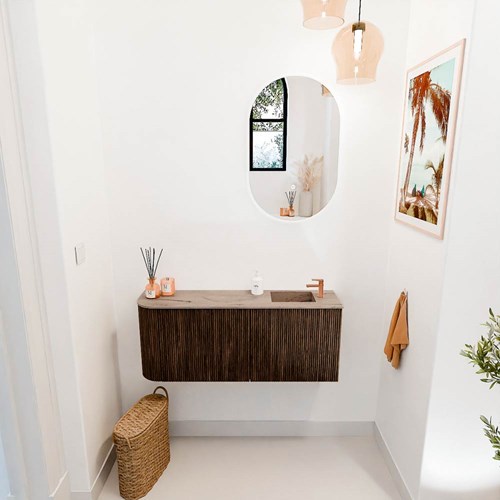 JOYA-DLUX 101,6cm mobile lavabo colore curva sinistra Walnut. Lavabo FAYE posizione Destra 1 foro per rubinetto colore Arena.-2