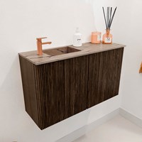 JOYA-DLUX 70cm mueble fondo reducido color Walnut. Lavabo FAYE posición Izquierda 1 orificio color Arena.-3