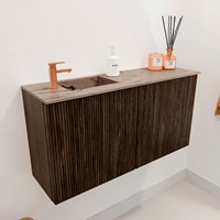 JOYA-DLUX 80cm mobile lavabo colore Walnut. Lavabo FAYE posizione Sinistra 1 foro per rubinetto colore Arena.-3