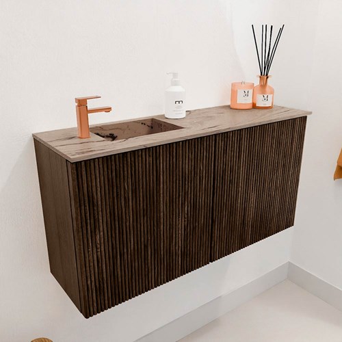 JOYA-DLUX 80cm mobile lavabo colore Walnut. Lavabo FAYE posizione Sinistra 1 foro per rubinetto colore Arena.-3