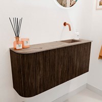 JOYA-DLUX 91,6cm toiletmeubel ronding links kleur Walnut. Wastafel FAYE positie Rechts Zonder kraangat kleur Arena.-3