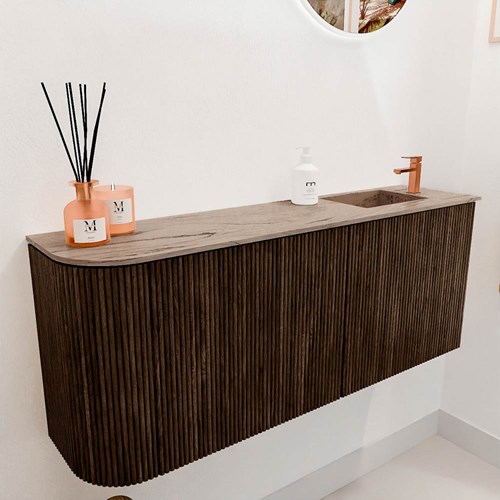 JOYA-DLUX 101,6cm mobile lavabo colore curva sinistra Walnut. Lavabo FAYE posizione Destra 1 foro per rubinetto colore Arena.-3