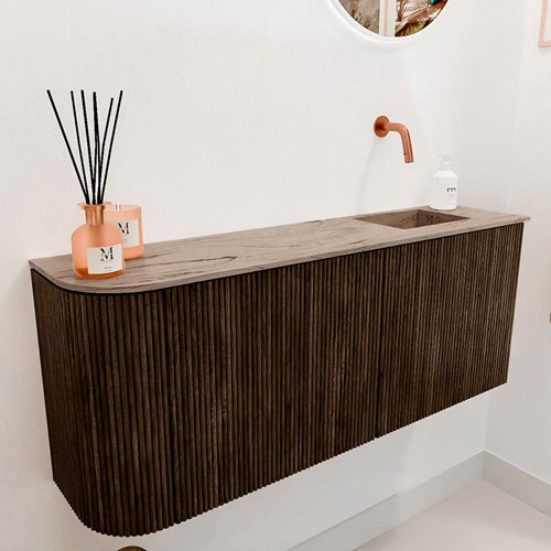 JOYA-DLUX 101,6cm toiletmeubel ronding links kleur Walnut. Wastafel FAYE positie Rechts Zonder kraangat kleur Arena.-3