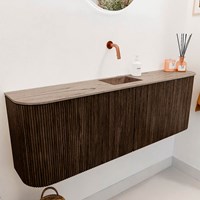 JOYA-DLUX 123,2cm WC-möbel kurve links + rechts farbe Walnut. Einbauwaschbecken FAYE position Mittig kein hahnloch farbe Arena.-3