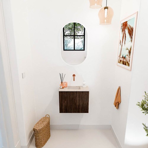JOYA-DLUX 50cm WC-möbel farbe Walnut. Einbauwaschbecken FAYE position Mittig kein hahnloch farbe Frappe.-2