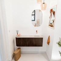 JOYA-DLUX 111,6cm toiletmeubel ronding links kleur Walnut. Wastafel FAYE positie Rechts Zonder kraangat kleur Frappe.-2