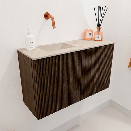 JOYA-DLUX 70cm meuble lave-main couleur Walnut. Lavabo FAYE position Gauche sans trou pour robinet couleur Frappe.-3
