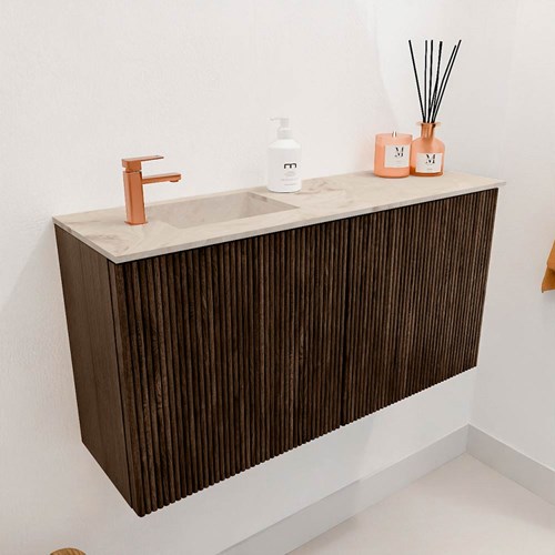 JOYA-DLUX 80cm cloakroom vanity set color Walnut. Vanity top FAYE position Left 1 tab hole color Frappe.-3