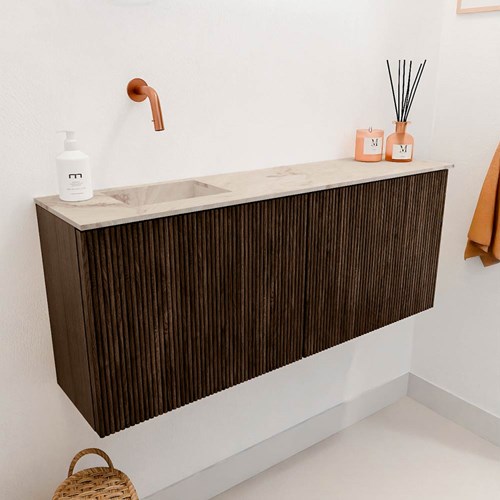 JOYA-DLUX 100cm mueble fondo reducido color Walnut. Lavabo FAYE posición Izquierda sin orificio color Frappe.-3