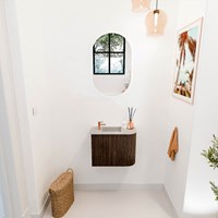 JOYA-DLUX 51,6cm toiletmeubel ronding rechts kleur Walnut. Wastafel FAYE positie Links 1 kraangat kleur Glace.-2