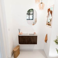 JOYA-DLUX 81,6cm mueble fondo reducido curva izquierda color Walnut. Lavabo FAYE posición Derecho 1 orificio color Glace.-2