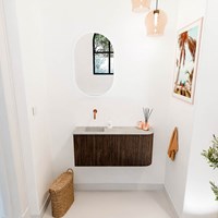 JOYA-DLUX 91,6cm meuble lave-main courbe droite couleur Walnut. Lavabo FAYE position Gauche sans trou pour robinet couleur Glace.-2