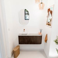 JOYA-DLUX 101,6cm toiletmeubel ronding rechts kleur Walnut. Wastafel FAYE positie Links Zonder kraangat kleur Glace.-2