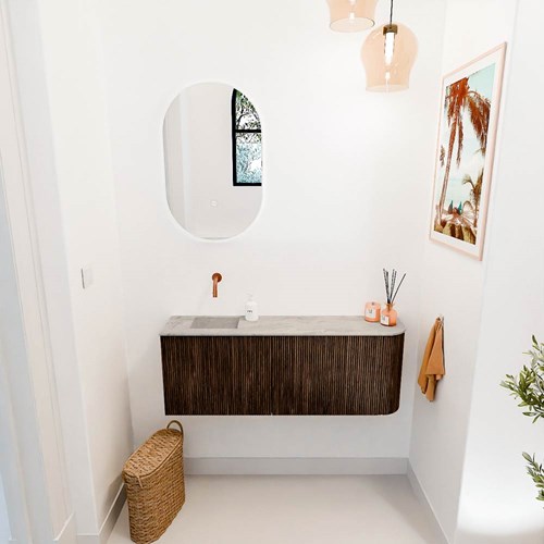 JOYA-DLUX 111,6cm cloakroom vanity set curve right color Walnut. Vanity top FAYE position Left without tab hole color Glace.-2