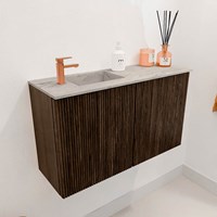 JOYA-DLUX 70cm meuble lave-main couleur Walnut. Lavabo FAYE position Gauche 1 trou pour robinetter couleur Glace.-3