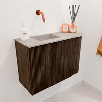 JOYA-DLUX 61,6cm mobile lavabo colore curva destra Walnut. Lavabo FAYE posizione Sinistra senza foro per il rubinetto colore Glace.-3