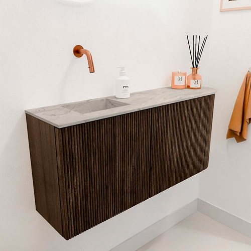 JOYA-DLUX 91,6cm WC-möbel kurve rechts farbe Walnut. Einbauwaschbecken FAYE position Links kein hahnloch farbe Glace.-3