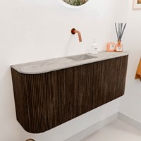 JOYA-DLUX 103,2cm WC-möbel kurve links + rechts farbe Walnut. Einbauwaschbecken FAYE position Mittig kein hahnloch farbe Glace.-3
