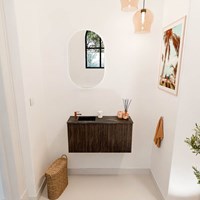 JOYA-DLUX 80cm meuble lave-main couleur Walnut. Lavabo FAYE position Gauche 1 trou pour robinetter couleur Lava.-2