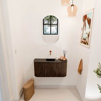 JOYA-DLUX 83,2cm WC-möbel kurve links + rechts farbe Walnut. Einbauwaschbecken FAYE position Mittig kein hahnloch farbe Lava.-2