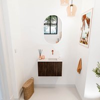 JOYA-DLUX 60cm toiletmeubel kleur Walnut. Wastafel FAYE positie Rechts Zonder kraangat kleur Meli.-2