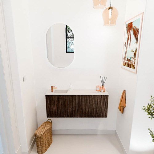 JOYA-DLUX 100cm meuble lave-main couleur Walnut. Lavabo FAYE position Gauche 1 trou pour robinetter couleur Meli.-2